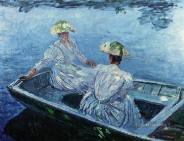 Dockscape Painting - The Blue Row Boat Claude Monet